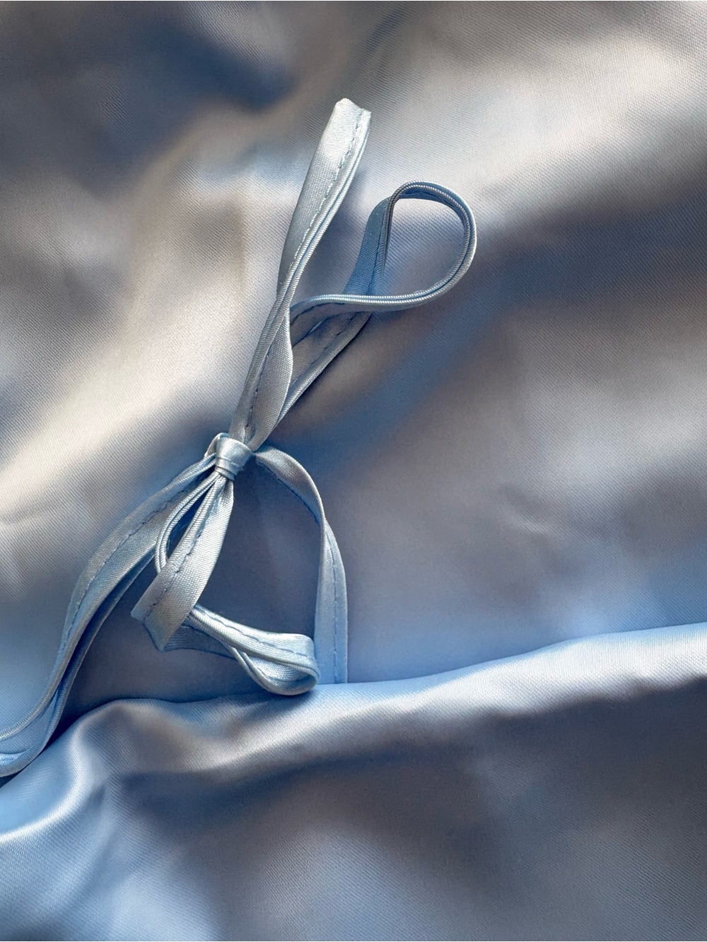 Satin Slip Midi Dress with Side Ruched Detail - Light Blue - Picture 8 of 8